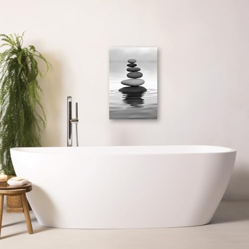 Zen Picture Wall Decor Black and White Zen Stone Canvas Wall Art Spa Stone Picture Print Bathroom Yoga Room Decor Frame