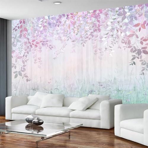 Hazy Pink Leaves and Greenery Wallpaper