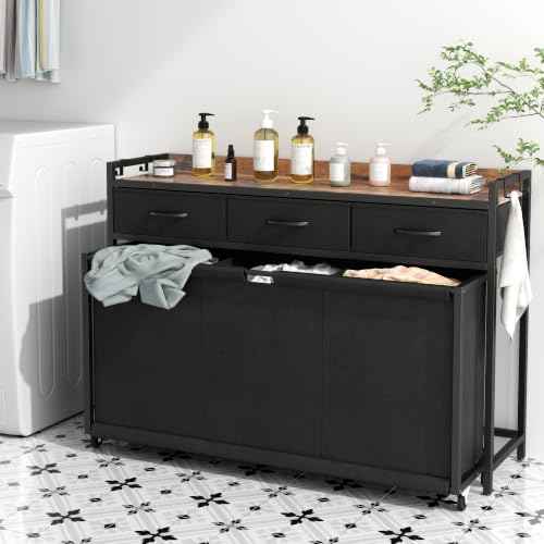 Laundry Hamper Laundry Basket with 3 Section Pull