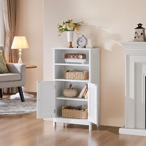 Bathroom Storage Cabinet with Shelves and Beadboard Doors