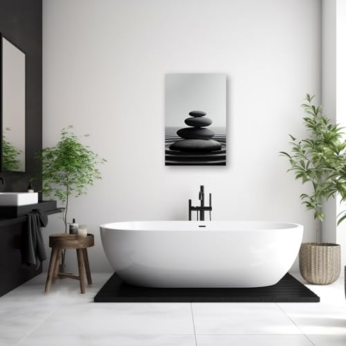 Zen Stone Canvas Wall Art Black and White Spa Stones Picture Print Modern Meditation Spirit Bathroom Decor Frame