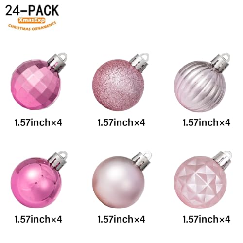 24ct Pink Christmas Ornaments for Tree Decorations (24 Count)