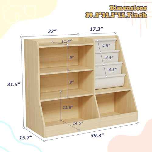 40" Large Kids Wooden Bookshelf and Toy Storage Organizer Natural
