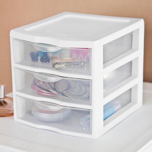 Clearview Plastic Multipurpose Small 3 Drawer Desktop Storage Organization Unit for Home (6 Count)