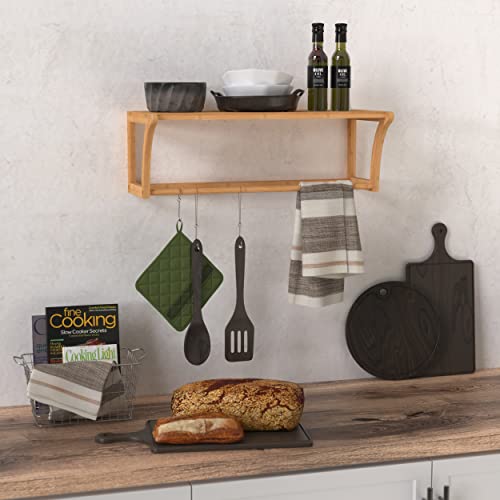 Bamboo Wall Shelf with Towel Bar