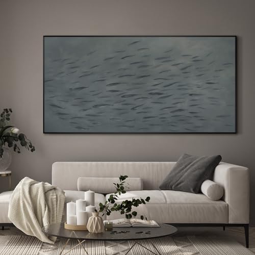 36"x72" Extra Large Framed Wall Art Gray School of Fish Minimalist Ocean