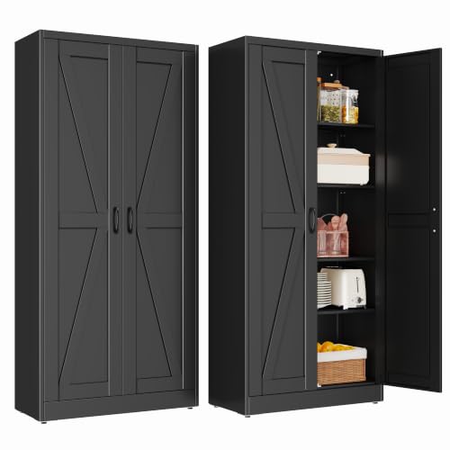 71" Black Metal Storage Pantry Cabinet