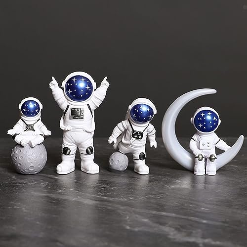 Blue White Astronaut Figurines Statues Set of 4 (4 Count)