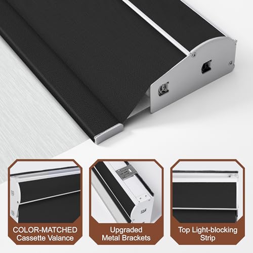 Cordless Dual Roller Shades.Linen Black and White.31 W x 36" H