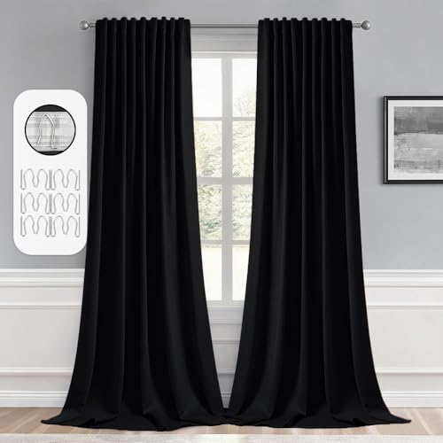 Black Back Tab Blackout Curtains 52x104 Inch Length 2 Panels Set (2 Count)