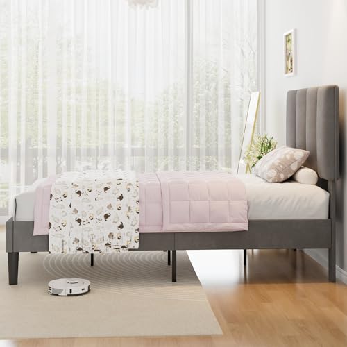 Twin Size Bed Frame with Upholstered Headboard