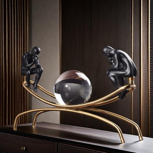 The Thinker Thinking Man Statue with Crystal Ball Sculpture Figurine