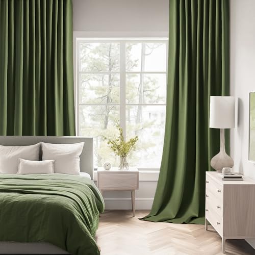 Olive Green Back Tab Blackout Curtains 52x84 Inch Length 2 Panel Set
