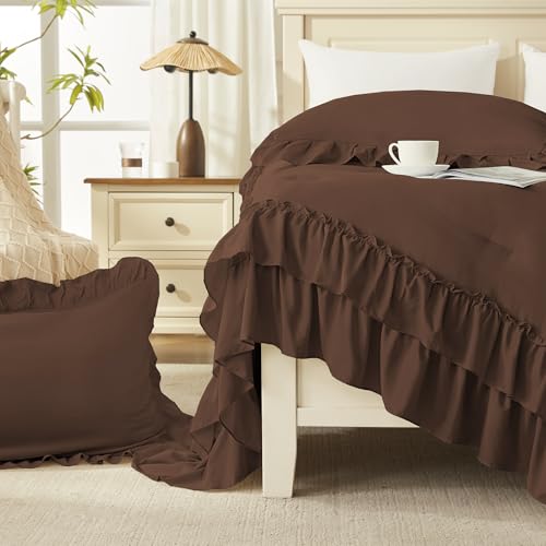 Brown Ruffle Comforter Set Queen Size