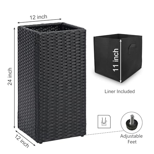 2 Pack Tall Planters for Outdoor Rattan Square Box 12x12x24inch (2 Count)