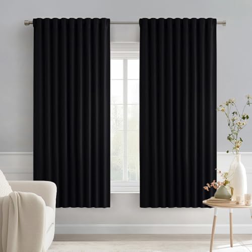 Black Back Tab Blackout Curtains 52x54 Inch Length 2 Panels Set (2 Count)