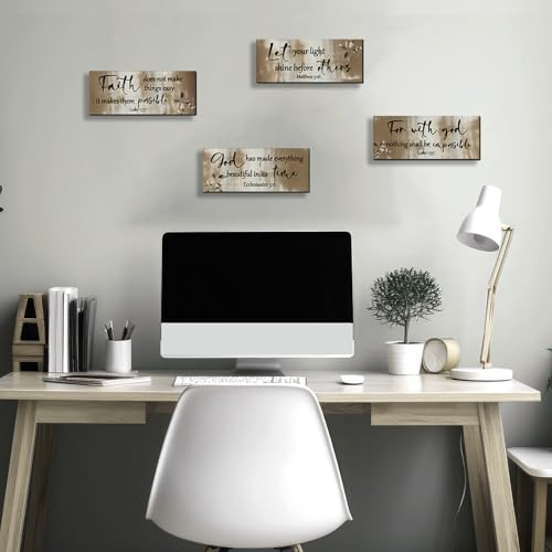 4 Pieces Brown Bathroom Decor Bible Verses Wooden Wall Decor Abstract Office Christian Religious Art for Women Office Home Bedroom Living Room Decoration (4 Count)