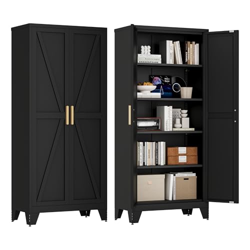 71'' Farmhouse Metal Storage Cabinet with Barn Doors