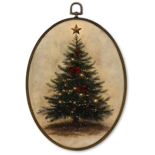 Vintage Christmas Tree Star Wall Art Decor Framed