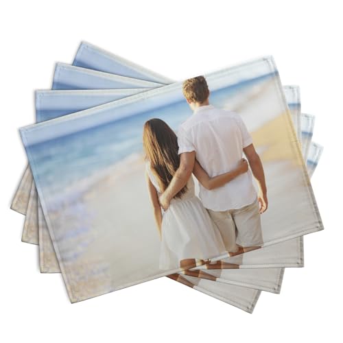 Custom Placemats with Picture Text Set of 4 Personalized Photo Place Mats for Dining Tables 12x18 Inch Customized Image Heat Resistant Non Slip Washable Linen Table Mat (4 Count)
