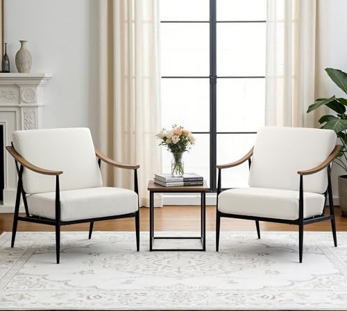 Modern Accent Chairs Set of 2 for Living Room Bedroom Mid Century Arm Chairs Upholstered Office Accent Chairs Comfy Waiting Room Chairs with Metal Frame (2 Count)