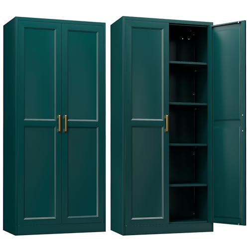 71"Metal Pantry Storage Cabinet with Doors & 4 Adjustable Shelves