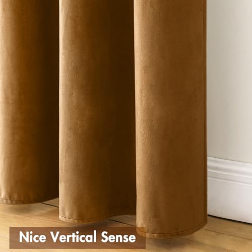 Golden Brown Blackout Velvet Curtains Drapes 84 Inch Long 52"x84" (2 Count)