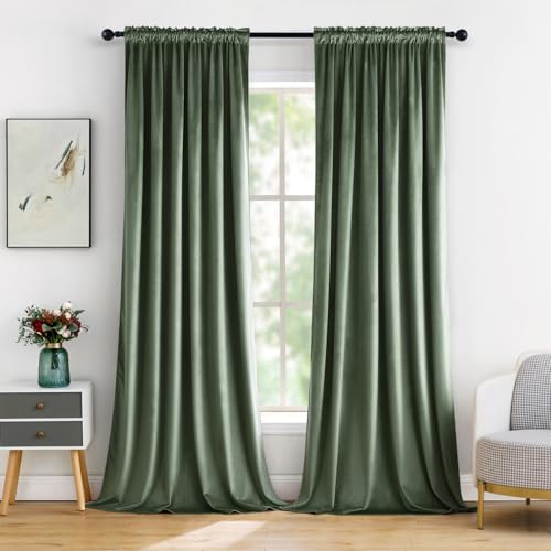 Sage Green Blackout Velvet Curtains Drapes 84 Inch Long 52"x84" (2 Count)