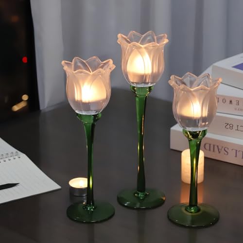 Frosted White Flower Candle Holder Set of 3 (3 Count)