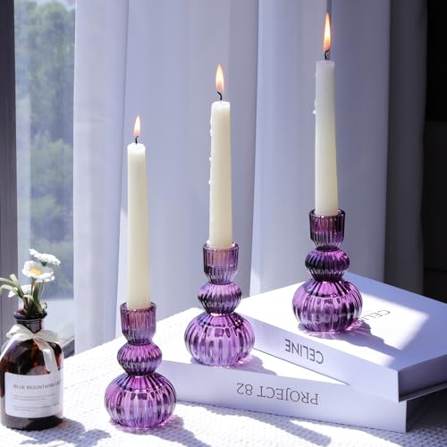 Set of 6 Purple Taper Candle Holders 4.3" H for Halloween Decorations