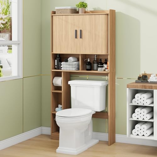 Over The Toilet Storage Cabinet with 2 Tambour Sliding Doors