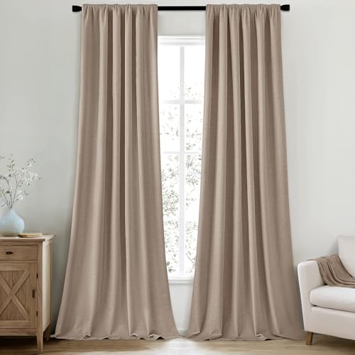 100% Blackout Back Tab Pleat Linen Curtains 50" Wx96 L (2 Count)