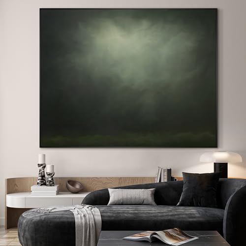 36"x46" Extra Large Framed Wall Art Moody Green Abstract Cloudscape
