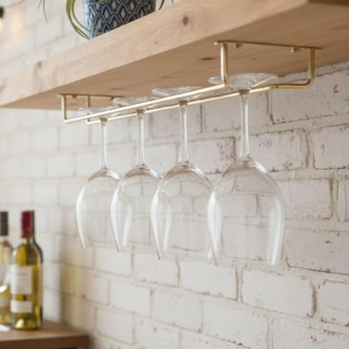 16" Glass Hanging Stemware Rack Brass Plated Set of 2 (2 Count)