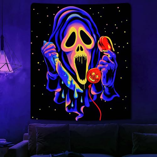 Blacklight Horror Skull UV Reactive Tapestry