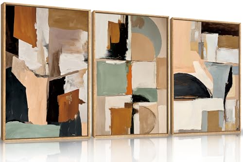 Large Abstract Color Block Framed Canvas Wall Art Set