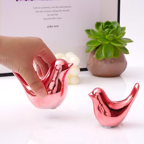 Small Birds Statues Pink Home Decor Modern Style Decorative Ornaments for Living Room (2 Count)
