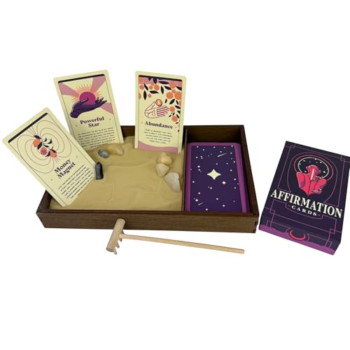 Wooden Zen Garden with Daily Affirmation Cards for Women and Men
