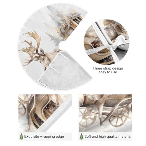 36 Inch White Christmas Elk Tree Skirt for New Year Party Decorations and Xmas Tree Mat