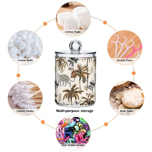 2 Pack Qtip Holder Organizer Dispenser Leopard Palm Trees Bathroom Storage Canister Cotton Ball Holder Container for Cotton Pads (2 Count)