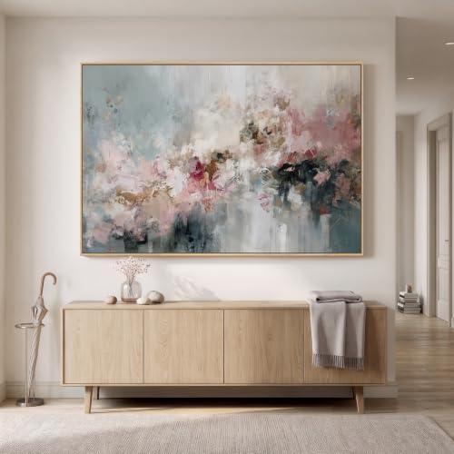 Extra Large Framed Pink Floral Abstract Wall Art for Living Room