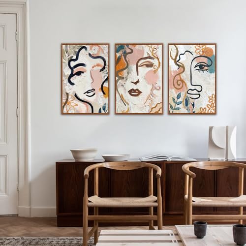 KAlRNE Abstract Boho Line Wall Decor Woman Face Wall Art Set (3 Count)
