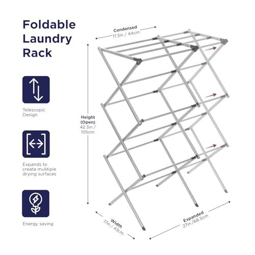 3 Tier Expandable Collapsing Foldable Laundry Rack for Air Drying Clothing