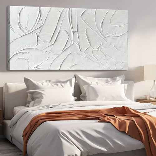 Home Decor White Abstract Wall Decor Maximalist Artwork Textured Canvas Wall Art Pictures for Living Room Bedroom Home Office Decor 24"x48"