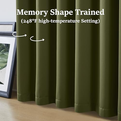 Olive Green Pinch Pleated Blackout Curtains 120 Inches Long for Hall Windows