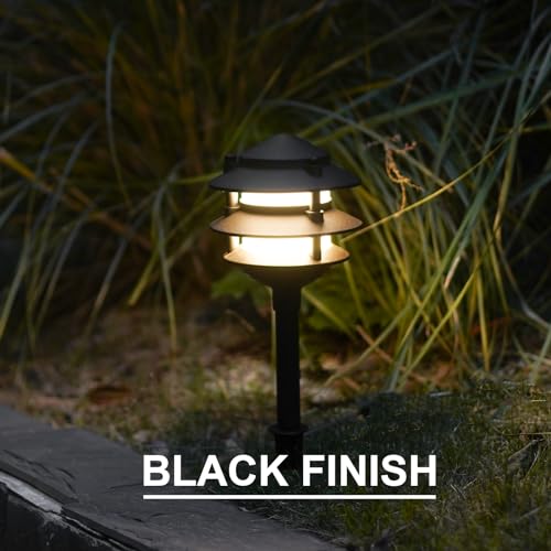Landscape Lighting 4PK Pathway Lights Low Voltage 2.2 Watt LED 12V AC Landscape Lights 30 Lumen Warm White with Cable Connectors Metal Stakes 9122 (4 Count)