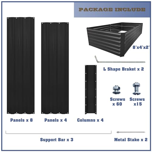 8x4x2FT Black Metal Raised Garden Bed Kit