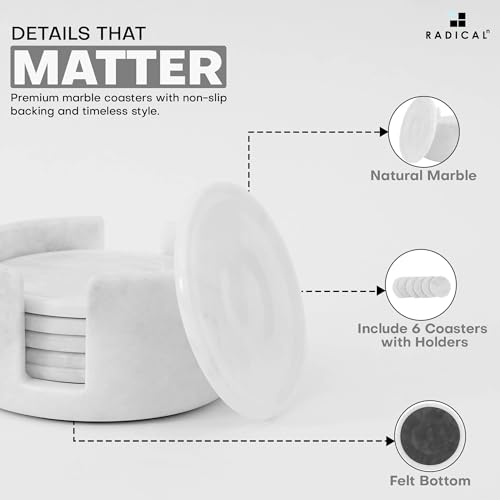 Round Marble Coasters Set of 6 with Holder (6 Count)