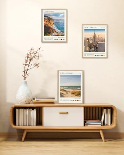 Natural OAK Wood Lake Michigan Framed Wall Art