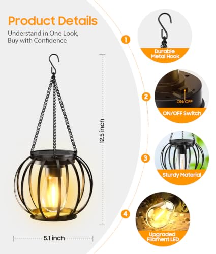 Solar Lanterns Outdoor Waterproof (4 Count)